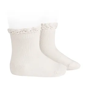 Lace edging short socks - Cream