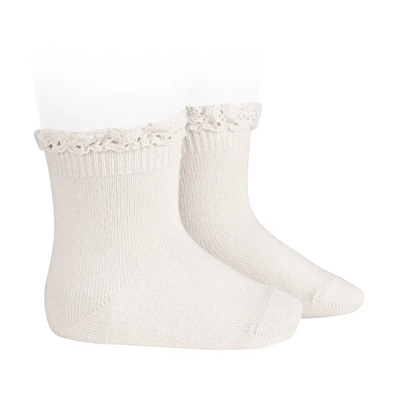 Lace edging short socks - Cream